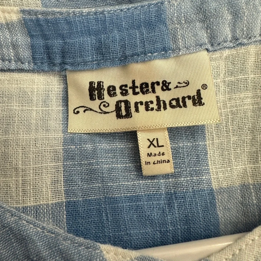 Womens Cottagecore Gingham Top Size XL Cotton Picnic Farmhouse Minimalist Blue - Picture 3 of 8
